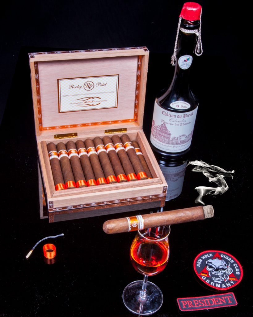 Rocky Patel "CIGAR SMOKING WORLD CHAMPIONSHIP" paired with an old Calvados